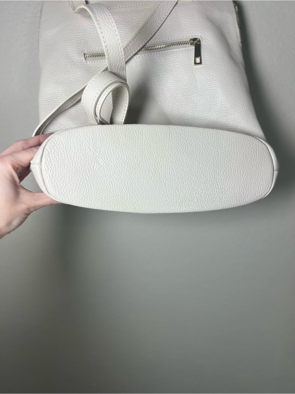Italian Leather Convertible Backpack Purse White Pebbled Borse In Pelle - Picture 6 of 12